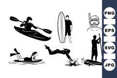 Silhouette Vector Clipart Of Water Sports Activities Product Image 1