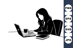 Minimalist Woman Working On Laptop Illustration Product Image 1