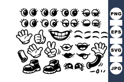 Retro Cartoon Face Parts Vector Clipart Product Image 1