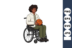Young person in wheelchair holding basketball casual outfit Product Image 1