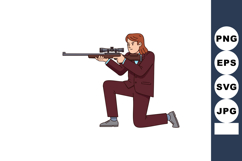 Man in suit aiming with sniper rifle in kneeling shooting po Product Image 1