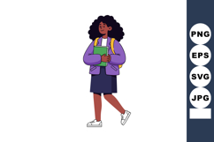 Student girl walking with backpack holding green folder vect Product Image 1