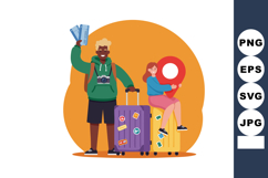 Young tourists with luggage and travel map holding location Product Image 1