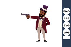 Man in vintage suit and top hat aiming pistol in confident s Product Image 1