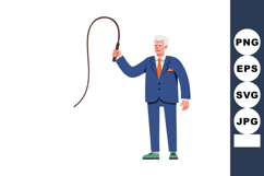 Man in blue suit holding whip with orange tie and green shoe Product Image 1
