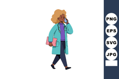 Female doctor walking and talking on phone with clipboard in Product Image 1