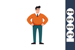 Man standing with hands on hips wearing orange sweater and t Product Image 1