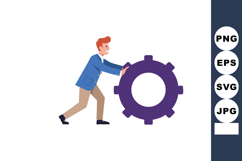 Man pushing large purple gear wheel engineering teamwork con Product Image 1