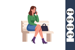 Woman Sitting on Bench Talking on Phone Wearing Green Blouse Product Image 1