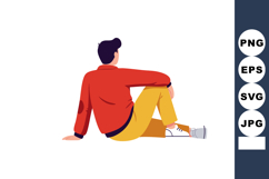 Man Sitting on Ground Wearing Red Jacket and Yellow Pants Re Product Image 1