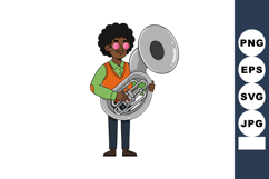 Musician playing tuba with afro hairstyle and colorful cloth Product Image 1