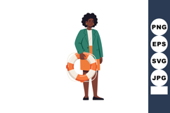 African American Woman Holding Life Preserver Safety Equipme Product Image 1