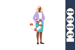 Woman Holding Lifebuoy Standing Calmly Vector Illustration i Product Image 1
