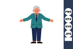 Elderly person welcoming gesture with open arms and formal c Product Image 1