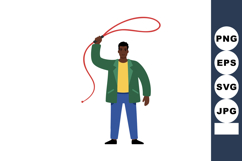 Man holding red whip in green jacket and blue pants vector i Product Image 1