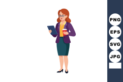 Businesswoman holding coffee cup and digital tablet in moder Product Image 1