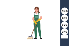 Woman Wearing Green Overalls Cleaning Floor with Mop in Yell Product Image 1