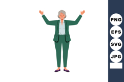 Senior woman in green business suit with open arms welcoming Product Image 1