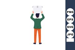 Man holding package box above head delivery concept in flat Product Image 1