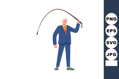 Businessman in blue suit holding whip illustration for leade Product Image 1