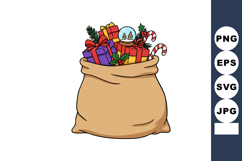 Christmas gift sack with colorful presents pine holly and ca Product Image 1