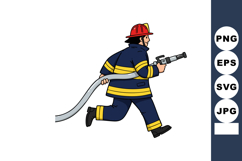 Firefighter Running with Hose in Protective Uniform and Red Product Image 1