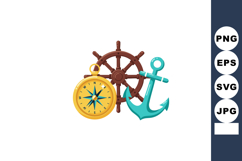 Nautical compass anchor and ship steering wheel vector set f Product Image 1