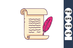 Vintage scroll parchment with pink feather quill pen for wri Product Image 1