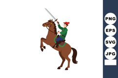 Horse rider wielding sword in green uniform and red hat on r Product Image 1