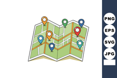 Folded city map with colorful location pins and route lines Product Image 1