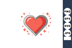 Red heart icon with shiny silver border and sparkling stars Product Image 1