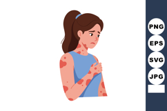 Young woman with red skin rash on body and arms worried abou Product Image 1