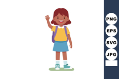 Girl waving hand smiling in casual outfit with backpack stan Product Image 1