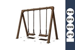 Wooden swing set with two seats hanging in outdoor playgroun Product Image 1
