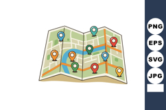 Folded map with colorful location pins and street layout vec Product Image 1