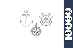 Anchor compass and steering wheel nautical vector illustrati Product Image 1