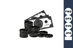 Stacks of coins and paper money with dollar sign vector illu Product Image 1