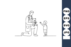 Doctor playing with child using teddy bear in pediatric care Product Image 1