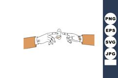 Two hands touching with modern rings and brown sleeves vecto Product Image 1