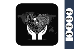 Hands holding heart shape with business and technology icons Product Image 1