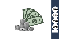 Money illustration with coins and banknotes representing cur Product Image 1