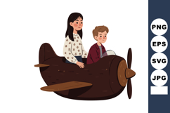 Children sitting on wooden airplane toy flying imagination p Product Image 1
