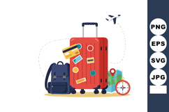 Travel suitcase with backpack map compass credit card and ai Product Image 1