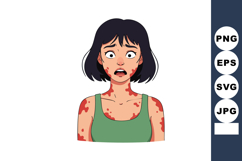Young woman with skin rash and worried expression in green t Product Image 1