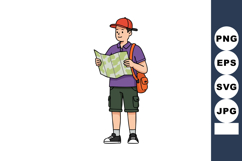 Young man standing reading map while wearing casual outfit a Product Image 1