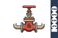Red fire hydrant valve with metal pipes vector illustration Product Image 1