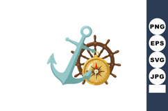 Nautical anchor compass and ship wheel vector illustration f Product Image 1