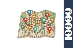 Folded city map with colorful location pins and street layou Product Image 1