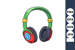 Colorful green and red headphones vector illustration with b Product Image 1