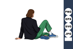 Young man sitting relaxed on floor wearing green pants and b Product Image 1